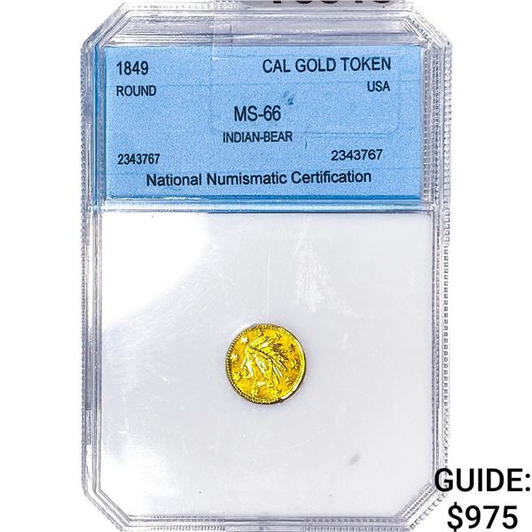 1849 Cal Gold Token Round Indian-Bear NNC MS66