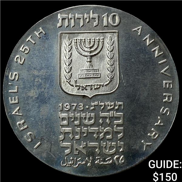 1973 Isreal Silver 10 Lirot Lettered Edge