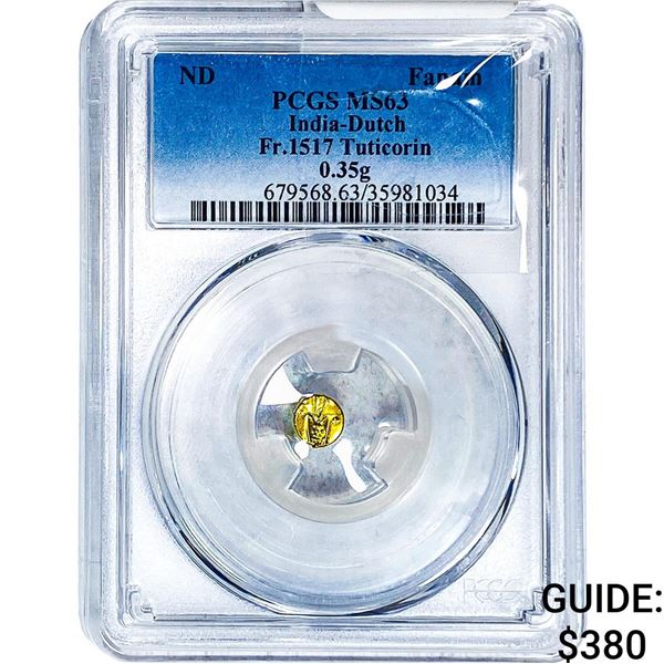 India-Dutch Gold .35g Fanam Fr.1517 Tuticorin PCGS