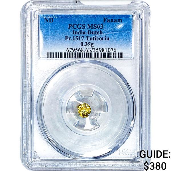 India-Dutch Gold .35g Fanam Fr.1517 Tuticorin PCGS