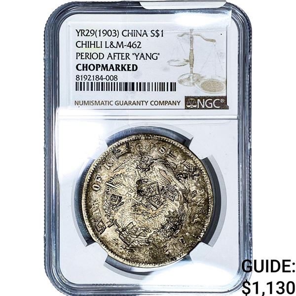 YR29(1903) China Silver Dollar Chopmarked NGC