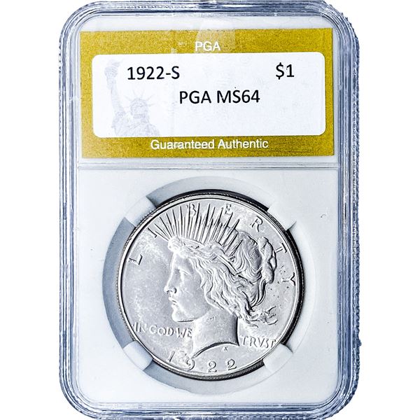 1922-S Silver Peace Dollar PGA MS64