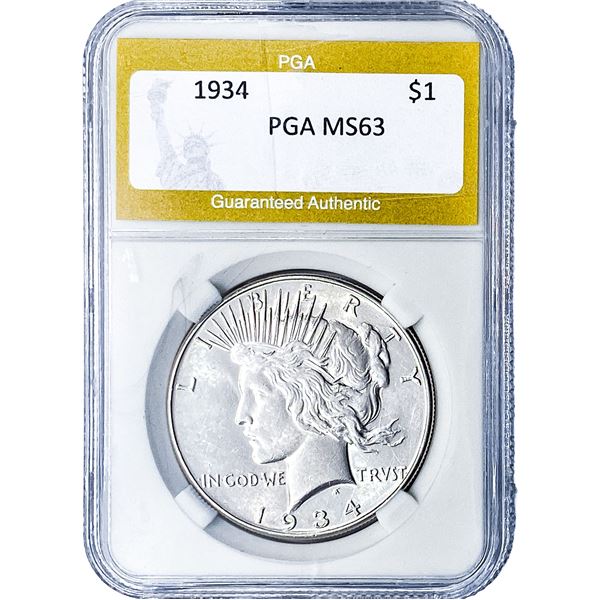 1934 Silver Peace Dollar PGA MS63