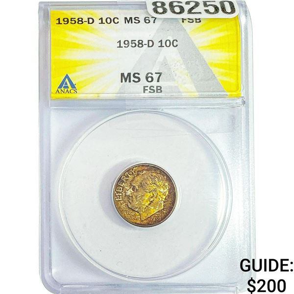 1958-D Roosevelt Dime ANACS MS67 FSB