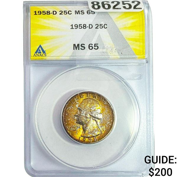 1958-D Washington Silver Quarter ANACS MS65