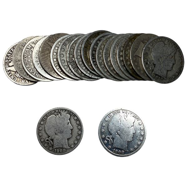 [20 Coins] 1895-1912 Barber Half Dollar