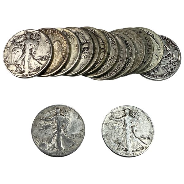 [15 Coins] Mixed Dates Walking Liberty Half Dollar