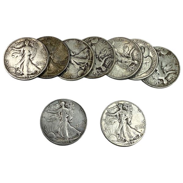 [10 Coins] Mixed Dates Walking Liberty Half Dollar
