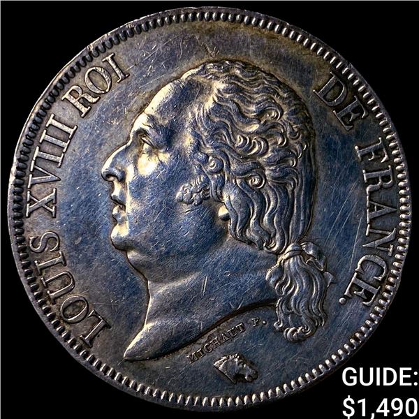 1822W France Louis XVIII Silver 5 Francs