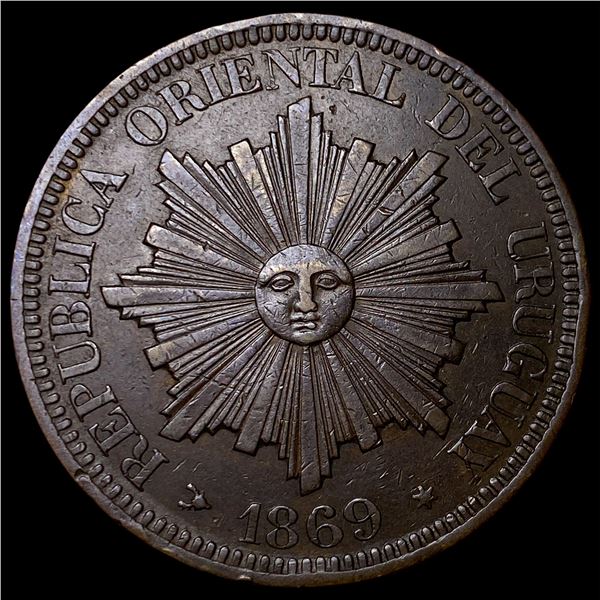 1869 Uruguay Bronze 4 Centesimos