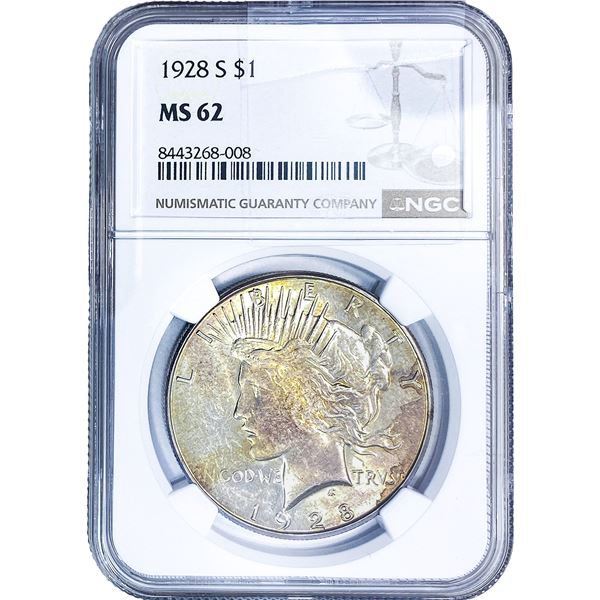 1928-S Silver Peace Dollar NGC MS62