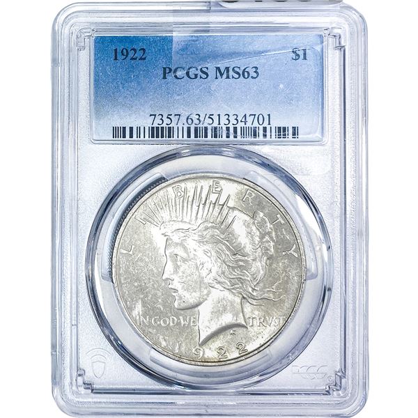 1922 Silver Peace Dollar PCGS MS63
