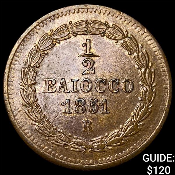 Papal States Puis IX Coppe 1/2 Baiocco