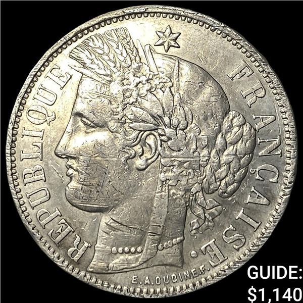 1870K France Silver 5 Fancs Ceres Head