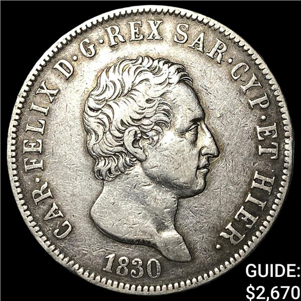 1830 Italian States Carlo Feilce SIlver 5 Lire