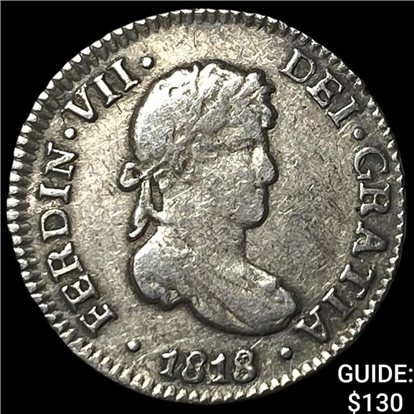 1818-PJ Bolivia Ferdinand Silver 1/2 Real