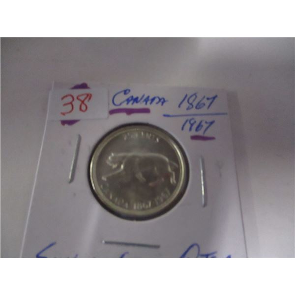 1867 - 1967 CANADA LYNX SILVER QUARTER