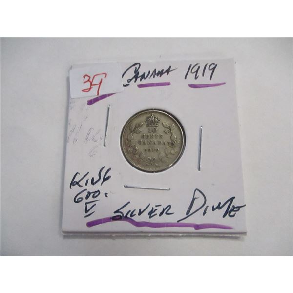 1919 CANADA KING GEORGE V SILVER DIME