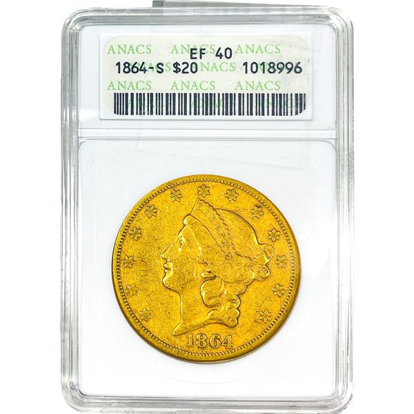 1864 $20 Gold Double Eagle ANACS EF40