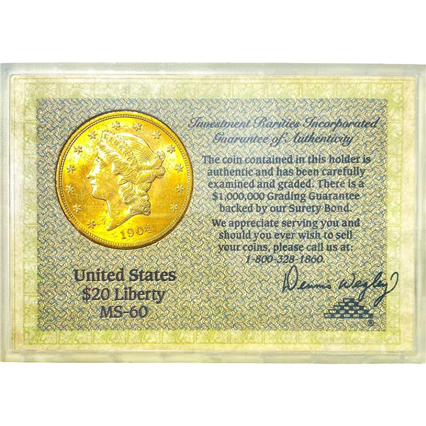 1904 $20 Gold Double Eagle Inv. Rarities MS60