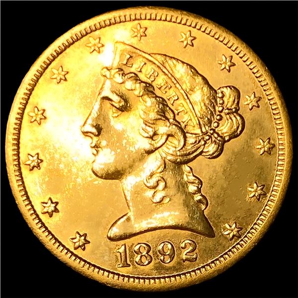 1892-CC $5 Gold Half Eagle