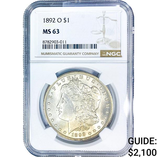 1892-O Morgan Silver Dollar NGC MS63