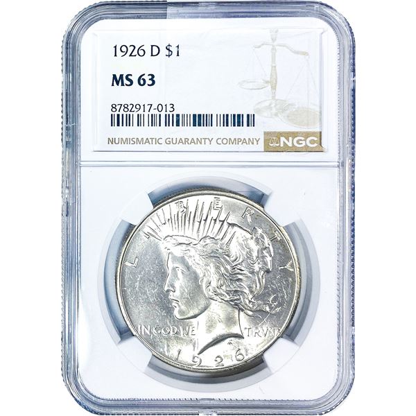 1926-D Silver Peace Dollar NGC MS63