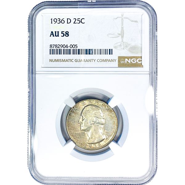 1936-D Washington Silver Quarter NGC AU58