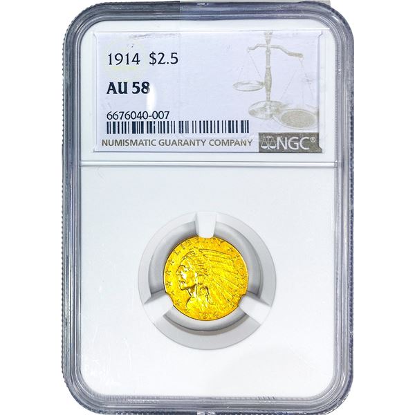 1914 $2.50 Gold Quarter Eagle NGC AU58