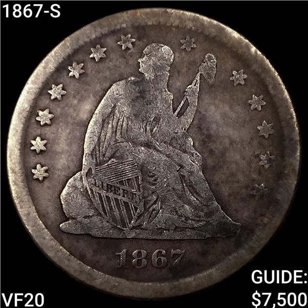 1867-S Seated Liberty Quarter LIGHTLY CIRCULATED