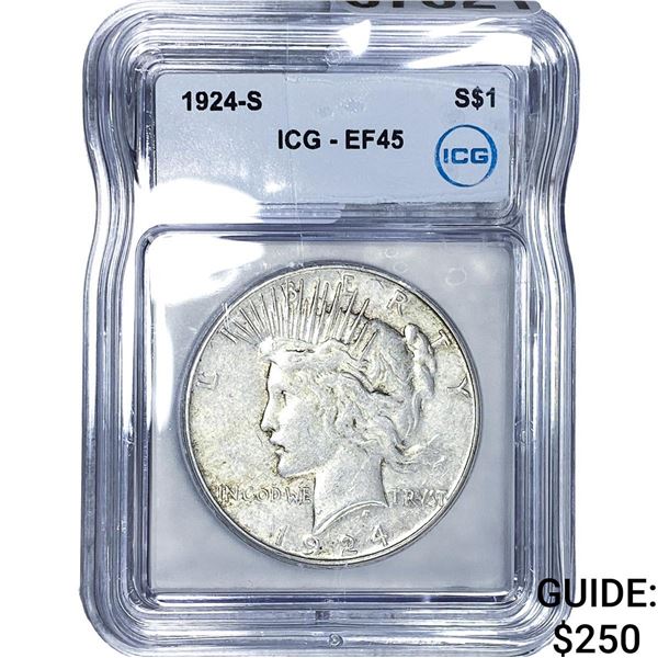 1924-S Silver Peace Dollar ICG EF45