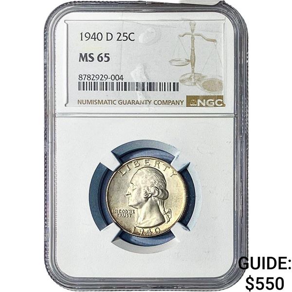 1940-D Washington Silver Quarter NGC MS65