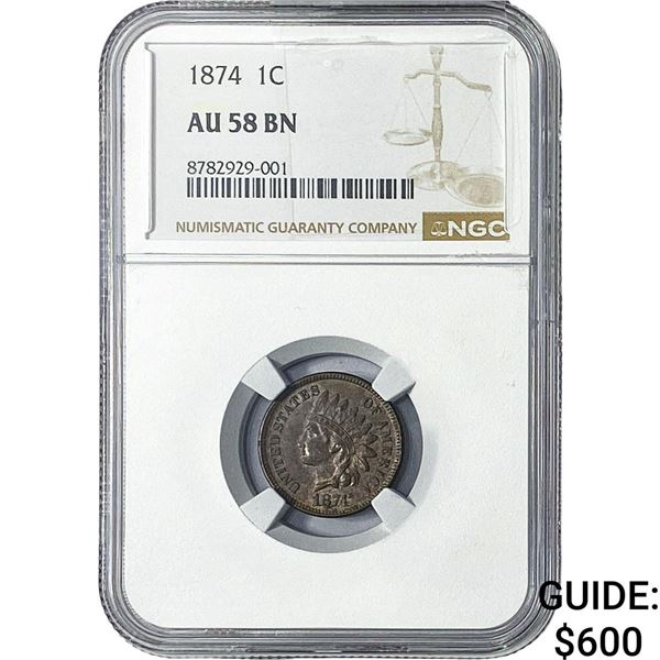 1874 Indian Head Cent NGC AU58 BN
