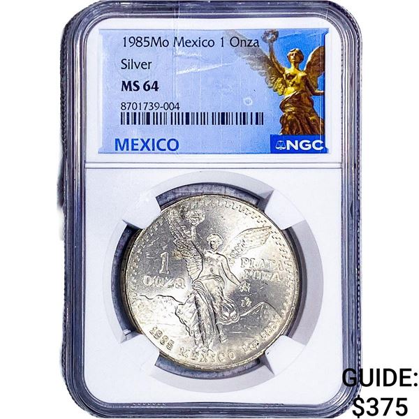 1985Mo Mexico Silver 1 Onza NGC MS64