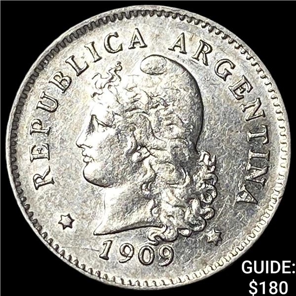 1909 Argentina Copper Nickel 10 Centavos