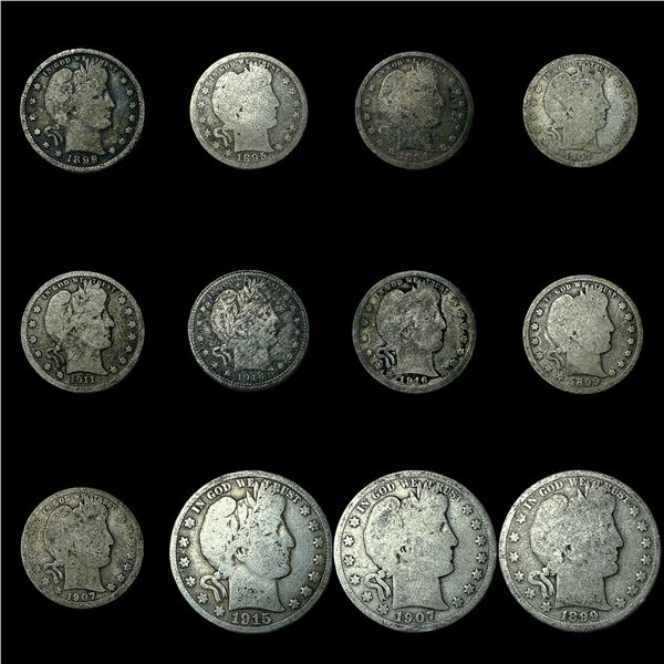 [12 Coins] Mixed Dates 9 Barber 25C & 3 Barber 50C