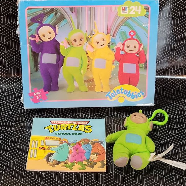 Vintage Teletubbies Complete Puzzle, TMNT Book, Bag Clip