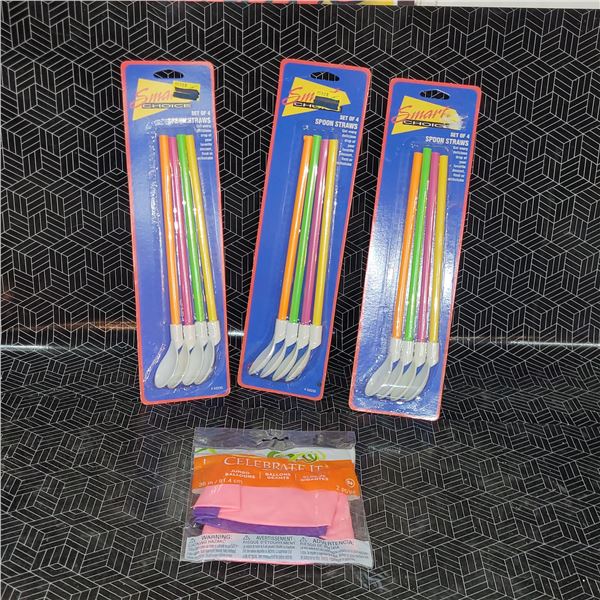 Lot of 3 New Packs Spoon Straws and Balloons