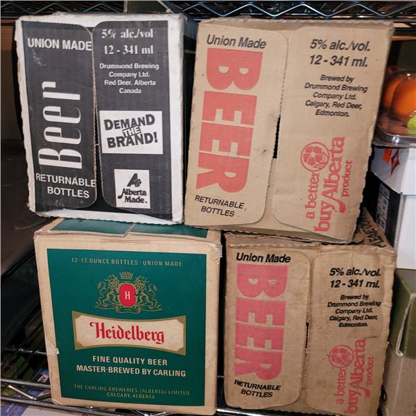 Lot of 4 Vintage Beer Bottle Boxes w/ Stubby Bottles