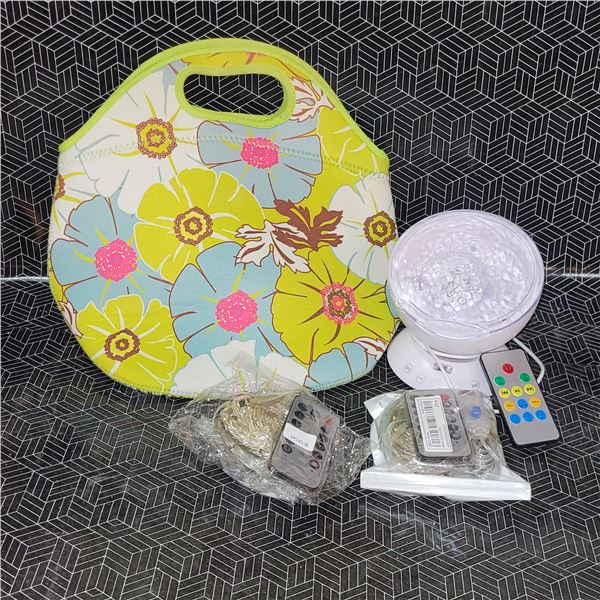Neoprene Lunch Bag, 2 Sets of Very Long Fairy Lights, Strobe Light