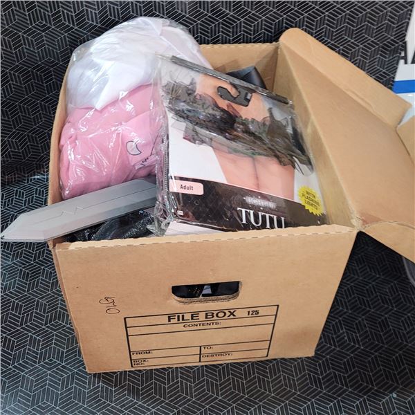 Box of Adult Halloween Costume and Accessories