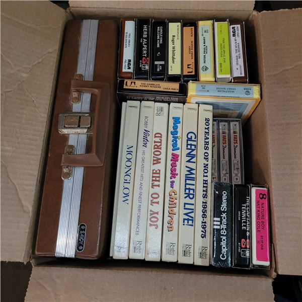 Box of Vintage Cassette Tapes, 8 Tracks, DVDs etc