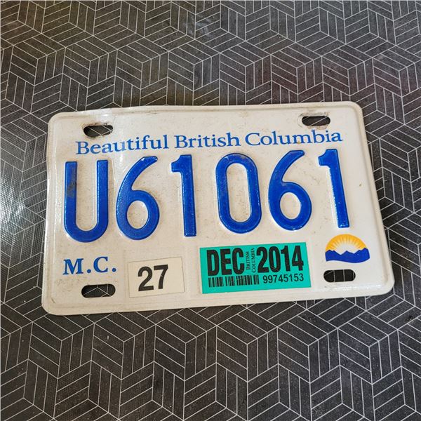 Older BC Motorcycle Plate - Retired