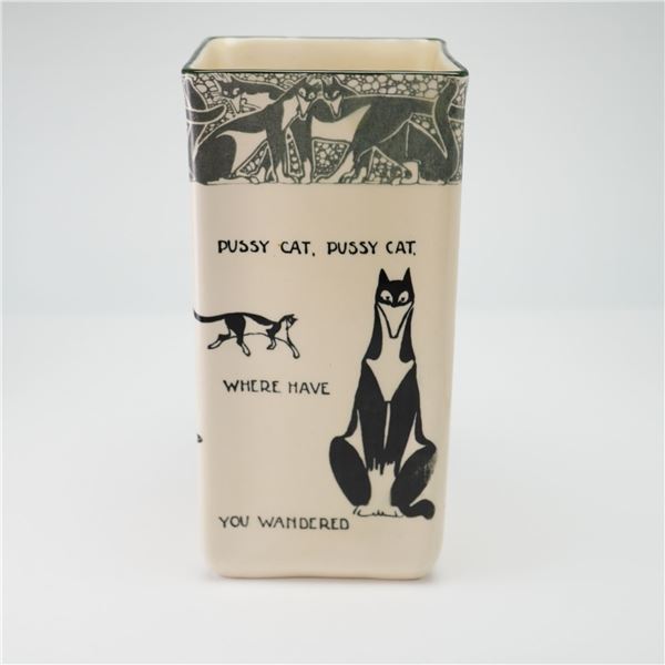 Royal Doulton by David Henry Souter Kateroo Series Ware Square Vase, Pussy Cat Pussy Cat Where Have 