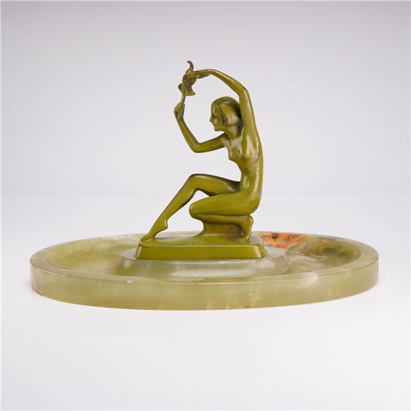 J. Ulrich (Austrian, 1857-1930) Art Deco Cold-Painted Metal and Onyx Vide-Poche for B. Altman and Co