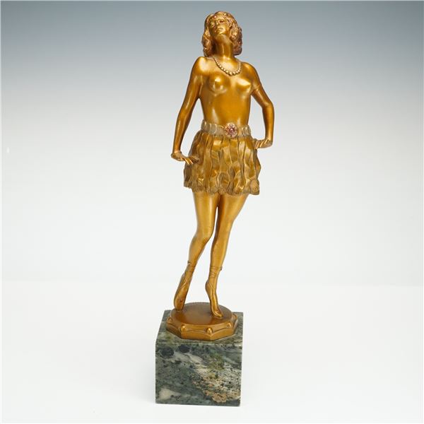 Josef Lorenzl (Austrian 1892-1950) for Goldscheider, Art Deco Gilt Bronze Dancer, Signed