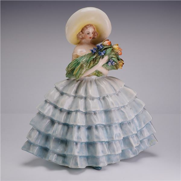 Guido Cacciapuoti (Italy 1892-1953) Porcelain Figurine of a Lady in a Large Dress Holding Flowers