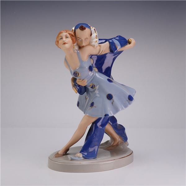 Royal Dux Bohemia Porcelain Figurine, Harlequin and Columbine Dancing 2899