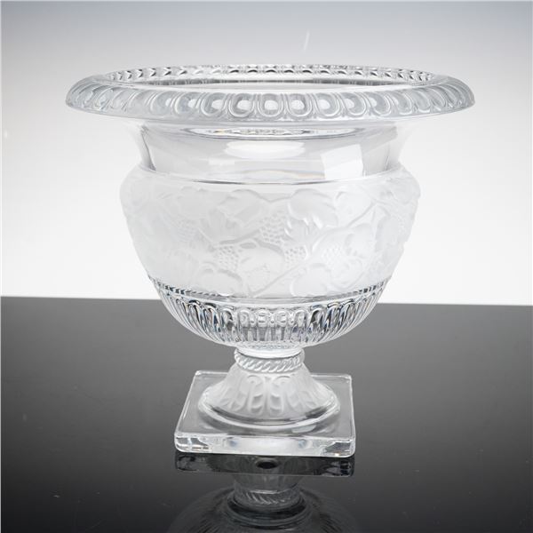 Lalique Style Frosted and Clear Crystal Footed Vase, Versailles