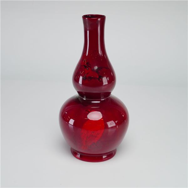 Bernard Moore Flambe Double Gourd Bird Motif Vase